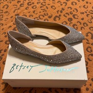 Betsey Johnson Sparkling Silver Flats